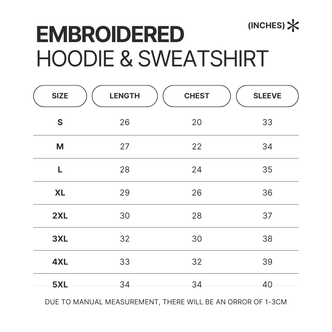 Embroidered Hoodie Sweatshirt Size Chart - Bubu Gifts