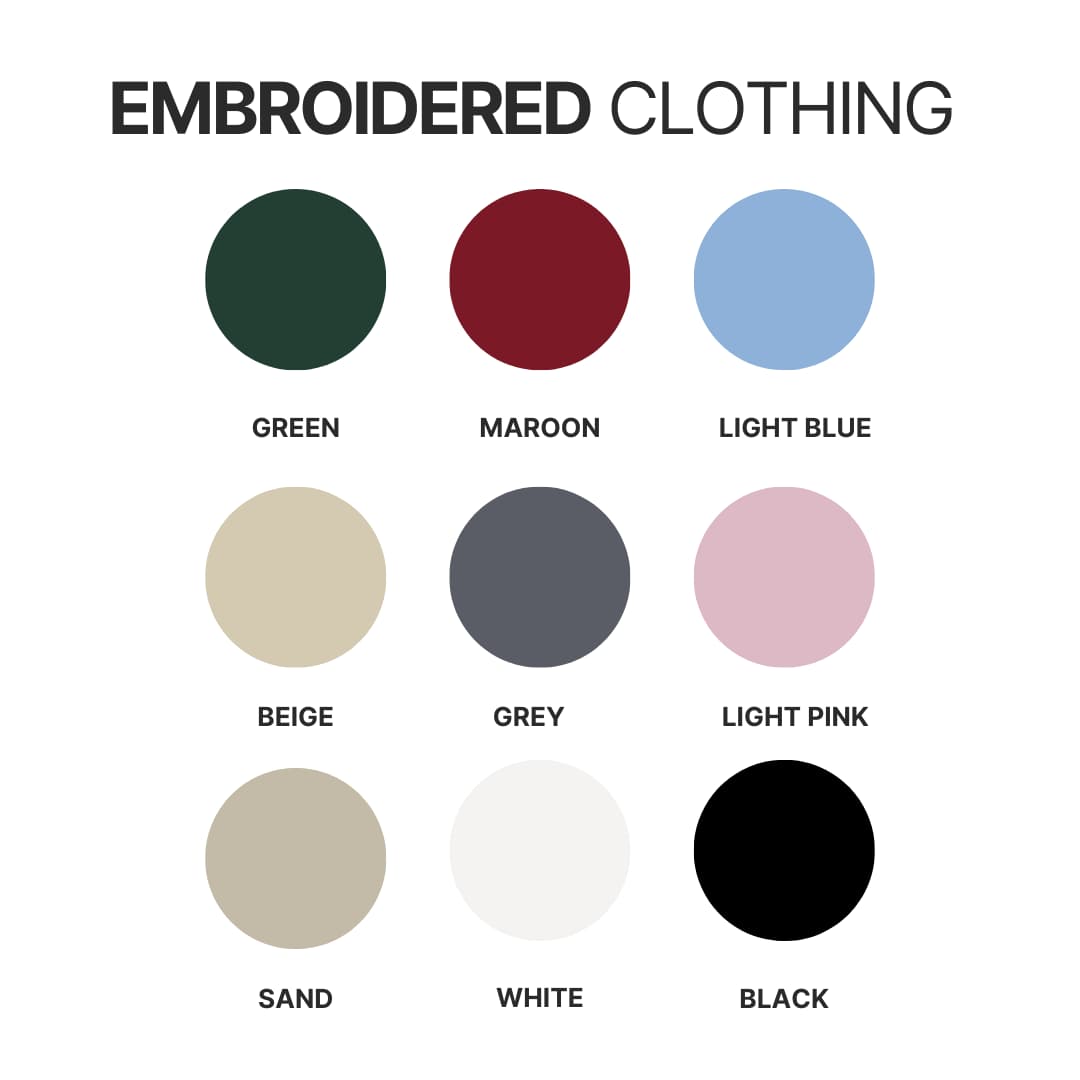 Embroidered clothing color chart - Bubu Gifts