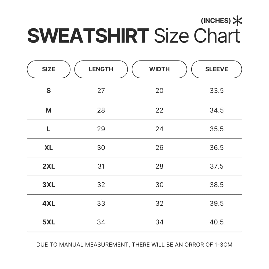 Sweatshirt Size Chart - Bubu Gifts